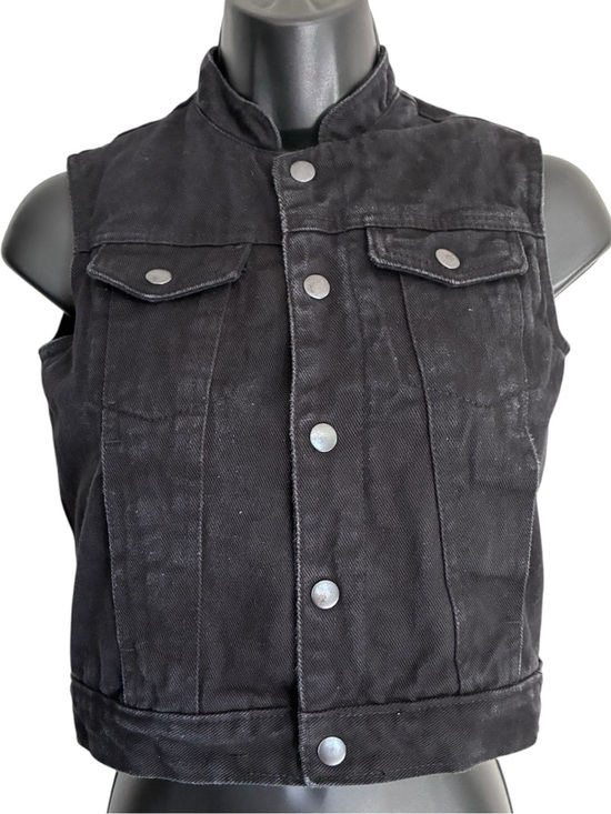 Unik Jackets & Blazers - Unik Denim Faded Black Sleeveless Moto Grunge Biker Denim Vest Snap Front Sz M
